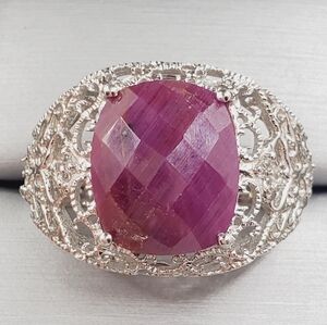 925 Sterling Silver Genuine Ruby Ring White Topaz Ring Statement Ring